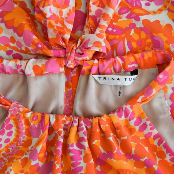 TRINA TURK Women's Peony Lined Tassel Trim Shift %100 Silk Dress Size 12 - Picture 6 of 11